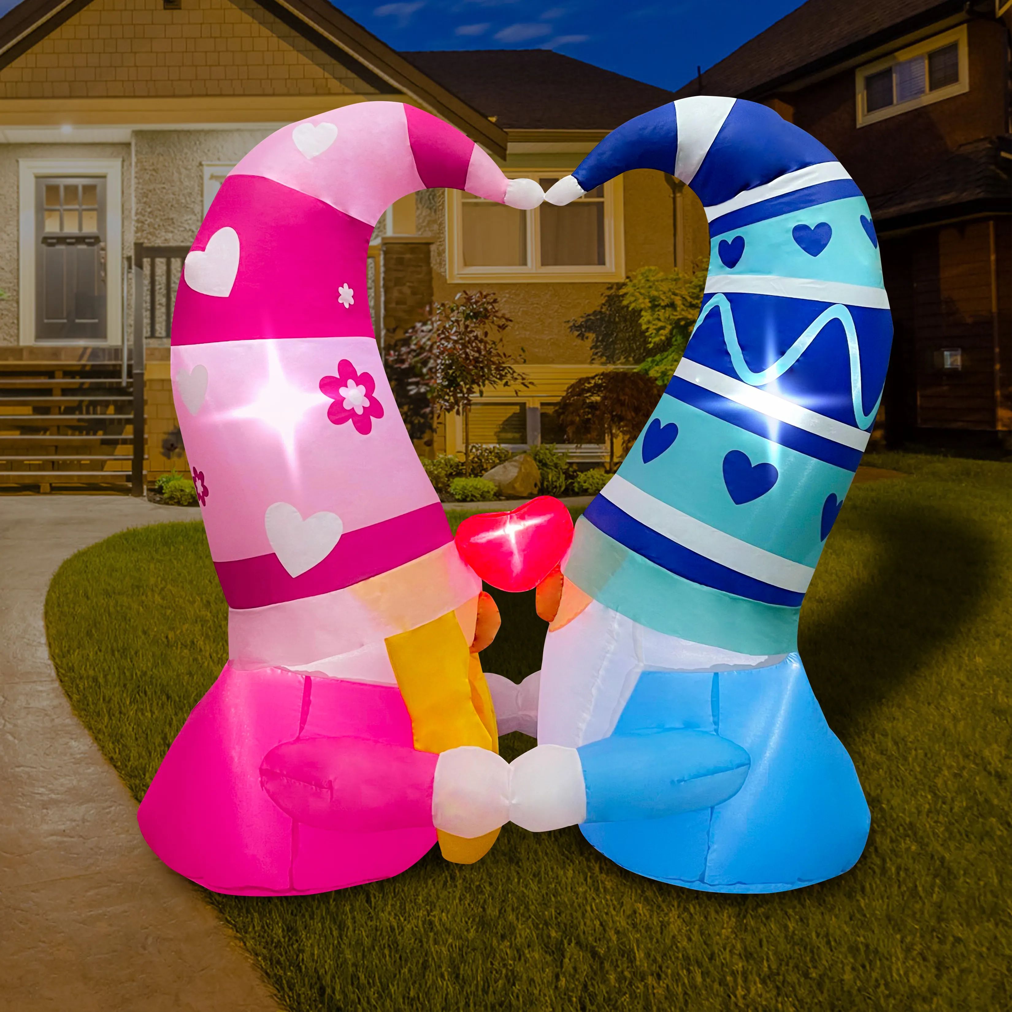 Decoraciones inflables para el Día de San Valentín de 4 pies y 120cm, pareja de gnomos con luces LED, decoración al aire libre para fiesta romántica