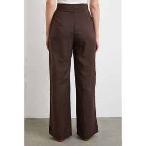 Pantalones Palazzo Modales de Cintura Alta, Pierna Ancha, Color Café, Antiarrugas, para Mujer - Product Image 1