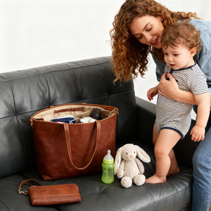 Nhà Sản Xuất OEM Da Tote Tã Túi Cổ Điển Cognac Vegan Da Mulri-Chức Năng Mẹ Túi Xách Vai Túi Với Ví - Product Image 5