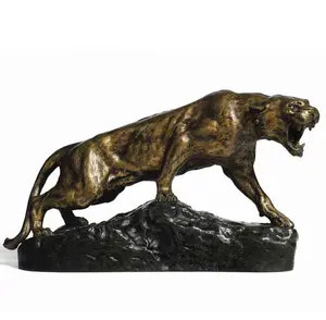 户外高品质青铜黄铜真人大小豹纹雕塑猎豹雕像
