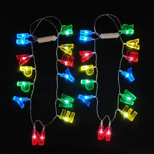 Venta al por mayor personalizar abalorios luminosos joyería alfabeto colgante resplandor Bling fiesta iluminar Led Collar para mujeres niños