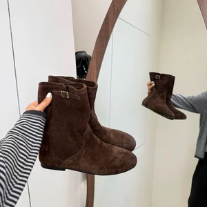 Bottes de cowboy occidentales en daim à bout rond pour femme, rehaussantes, nouvelle collection 2026, bottines polyvalentes - Product Image 1