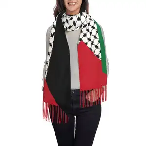 Venta al por mayor de algodón Palestina bandera bufanda rayas bufandas chal con borlas suave bufanda cálida hombres