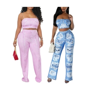 <b>Sexy</b> Spaghetti Straps Top Pants Fashion Printed Women Two Piece <b>Set</b> Without Pockets Fashion - Product Image 3