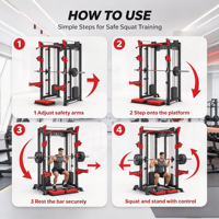 Machine Smith professionnelle 3-en-1 avec poulie fixe et barre de traction pour entraînement complet du corps