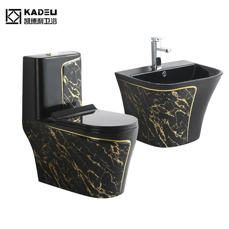Новый набор для ванной и туалета, санитарная посуда, слитный керамический набор для унитаза и раковины, черная, золотая линия, мраморный, керамический туалет