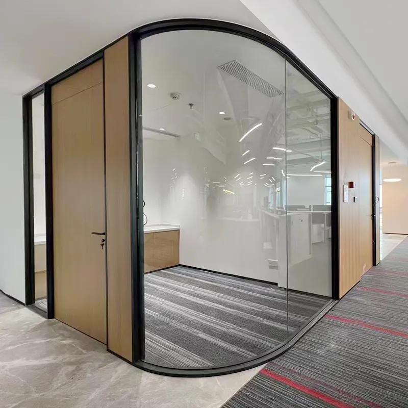 Mampara Modular moderna para oficina, sin marco, desmontable, de aluminio, templado, individual o doble acristalamiento, transparente