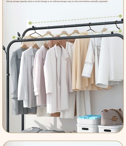 Porte-vêtements roulant robuste à 2 niveaux avec crochets et <span class=keywords><strong>roulettes</strong></span> pour chambre, buanderie, entrée, balcon - Product Image 5