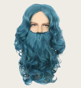 Perruque Père Noël <span class=keywords><strong>Barbe</strong></span> Partie Moyenne-Bleu Gris Blanc Long Cheveux Bouclés Cosplay pour Noël Halloween Costume Party - Product Image 4