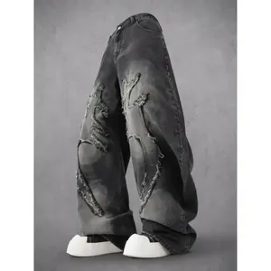 Jeans Baggy da Uomo <span class=keywords><strong>di</strong></span> Alta Qualità con Effetto Patch e Whisker, Prodotti da High Quality Middle (Nota: Breve) - Product Image 2