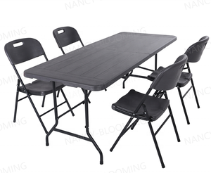 Vente en gros <span class=keywords><strong>Table</strong></span> pliante de 6 pieds en plastique noir grain de bois 6 pieds Portable Heavy Duty Indoor Outdoor <span class=keywords><strong>180</strong></span> <span class=keywords><strong>cm</strong></span> pour le <span class=keywords><strong>camping</strong></span> pique-nique - Product Image 3