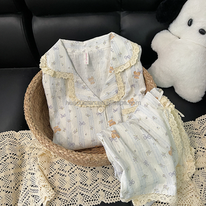 Pigiama Coreano Retrò con Stampa <span class=keywords><strong>di</strong></span> Orsetti Cartoon, Cardigan Primaverile e Autunnale con Bordo in Pizzo, <span class=keywords><strong>Camicia</strong></span> da <span class=keywords><strong>Notte</strong></span> Femminile - Product Image 4