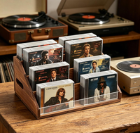 Boîte de rangement en bois pour DVD et CD, support de présentation pour cassettes, étagère organisatrice avec poignée de transport