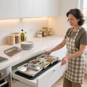 Juego de 3 bandejas de acero inoxidable para condimentos, bandeja rectangular para asar y bandejas para porcionar alimentos - Product Image 5