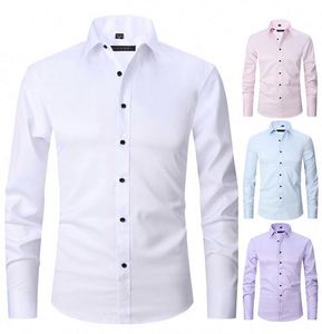 Camisas Elásticas de Moda para Hombre, de Color Sólido, Ajustadas, de Manga Larga, Estilo Business, Camisas Ajustadas Elásticas Populares - Product Image 1