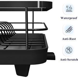 Estante de secado de platos negro para mostrador de cocina con soporte para cubiertos Organización de fregadero de acero inoxidable y elementos esenciales de almacenamiento - Product Image 2