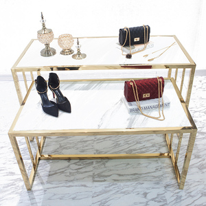 Vendita al dettaglio di scarpa moderna vetrina in acciaio inox semplice marmo tabella di visualizzazione - Product Image 3