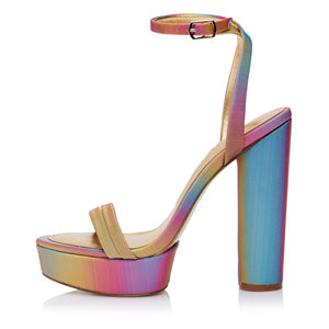 Sandales à talons compensés à <span class=keywords><strong>plateforme</strong></span> dégradé <span class=keywords><strong>arc</strong></span>-<span class=keywords><strong>en</strong></span>-<span class=keywords><strong>ciel</strong></span> avec bride à la cheville pour femmes - Product Image 1