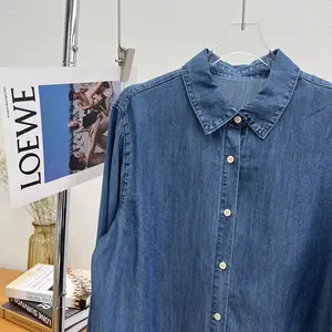 Женская винтажная блузка из денима, голубая блузка с длинным рукавом и потертостями, новинка 2022