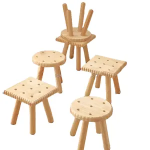 Offre Spéciale petit tabouret en bois naturel en bois Vintage rotin armure pied tabouret chaise tabouret en bois pour salons