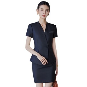 Women's Short Sleeve Work Suit Summer Thin Hotel Receptionist Uniform Polyester Cotton Professional Office Wear - Product Image 5