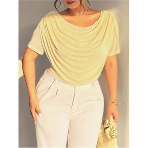 Haut ajusté à manches courtes et col drapé en maille pour femme, grande taille, style Y2K décontracté - Product Image 4