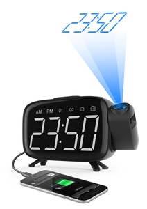 2025 New LED Stylish Chiếu kỹ thuật số thông minh Kép Đồng hồ báo thức với FM Đài phát thanh phòng ngủ cạnh giường ngủ Máy tính để bàn bảng đồng hồ - Product Image 2