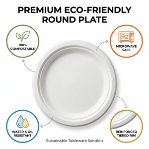Piatti Compostabili in Bagassa di Canna da Zucchero, Rotondi da 8 Pollici, Stoviglie Biodegradabili Monouso per Antipasti - Product Image 3