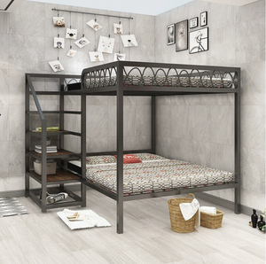 Cama Elevada Ajustável Moderna e Durável em Ferro Preto, Economiza Espaço para Dormitórios Estudantis, Camas Duplas Superiores e Inferiores - Product Image 5