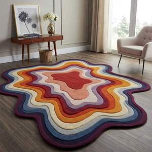 Tapis en laine fait main de forme abstraite irrégulière, tapis moderne coloré tufté à la main pour salon, chambre à coucher, tapis sur mesure Inde - Product Image 6