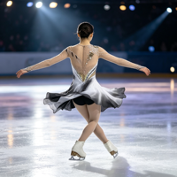 Robe de patinage artistique dégradé noir et blanc, ornée de strass étincelants, en maille, à manches longues, pour enfants et adultes, pour compétition et spectacle