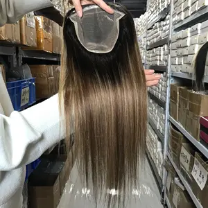 Yüksek kalite avrupa İnsan saç bayanlar saç Topper Q6 6x7 dantel Topper 16 inç inceltme saç kadınlar için ücretsiz bölüm ile