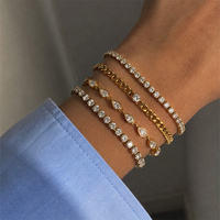 Bracelets en acier inoxydable avec strass brillants pour femmes, étanches, plaqués or 18 carats PVD, accessoires en gros, bijoux en stock