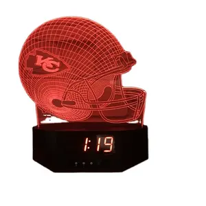 럭비 축구 헬멧 3D 환상 터치 센서 테이블 장식 알람 시계 램프 원격 제어 RGB 야간 조명 어린이 프로모션 선물