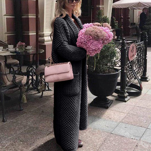 New Fashion Fall Autumn Winter Knitted <strong>Hooded</strong> Long Coat Jacket <strong>Ladies</strong> <strong>Cardigan</strong> Women's Sweaters - Product Image 2