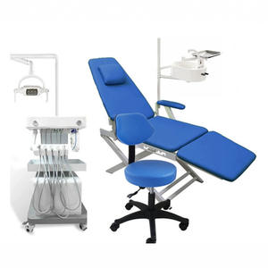 Fauteuil dentaire hydraulique bleu Foshan avec crachoir intégré, chaise pliante portable, chariot mobile léger - Product Image 2