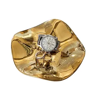 צלחת זהב קרמיקה בסגנון חם צלחת ארגונית כלי שולחן צלחת זהב תכשיטים בעלי ערך גבוה מגש תצוגת מגש קישוט