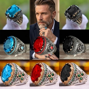 Wholesale Price Turkish Fashion Crystal Multiple Colors Saudi <strong>Arabic</strong> Gemstone Moroccan Silver Stainless Steel <strong>Rings</strong> for Men - Product Image 2