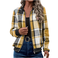Veste bomber à carreaux de haute qualité pour femmes, fermeture éclair, manches longues, col baseball, tissu polyester, vêtements d'extérieur décontractés pour l'automne
