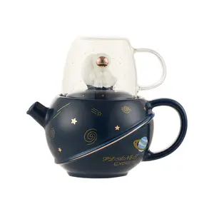 2024 cadeau de Noël Astronaute design tasses à thé et soucoupes ensemble de tasses à thé en céramique