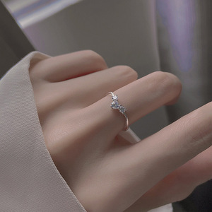 Heart-Shaped <b>Ring</b> For Women Silver Tone Prong Setting Open <b>Toe</b> Design Gift Jewelry - Product Image 1