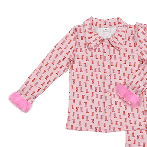 NO Tariffs Contate-nos GLP1869 RTS 2025 Mulheres Vestuário Atacado <span class=keywords><strong>Kids</strong></span> Adult Matching <span class=keywords><strong>Sets</strong></span> Pink Plush Long Sleeve Pants Pijama Set - Product Image 2