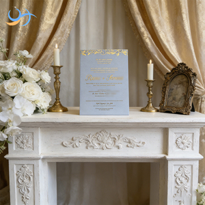 Invitations de <span class=keywords><strong>mariage</strong></span> personnalisées en or doré de luxe |   Cartes d'invitation de <span class=keywords><strong>mariage</strong></span> élégantes et formelles en carton texturé bleu poussière de qualité supérieure - Product Image 4
