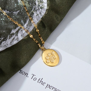 Custom Cute 316L Stainless Steel 14k 18k Gold Plated Cat Paw Fashion Pendant Jewelry Necklace for Women wholesale - Product Image 1