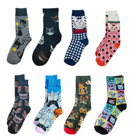 HY-1227 2021 nouveau Design Jacquard chat chaussettes pour femmes mi-mollet équipage longueur heureux cochon dessin animé respirant tricoté Chaussettes
