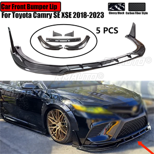ลิ้นกันชนหน้ารถยนต์สำหรับ Toyota Camry SE XSE ปี 2018-2023 สปลิตเตอร์ สปอยเลอร์ ดิฟฟิวเซอร์ สีดำเงา สไตล์คาร์บอนไฟเบอร์ 5 ชิ้น ปี 2022 2021 - Product Image 1
