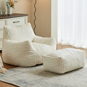 Sofá Puff Estilo Occidental Color Blanco Hueso, Completamente Ensamblado, Asiento Reclinable para Sala de Estar con Otomana - Product Image 1