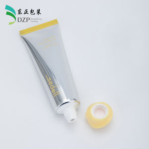 Tubo cosmético metálico plateado de PE vacío, suave, de 30-80 ml, con tapa escultural amarilla de 30 mm, envase exprimible para <span class=keywords><strong>crema</strong></span> de ADN de salmón - Product Image 1