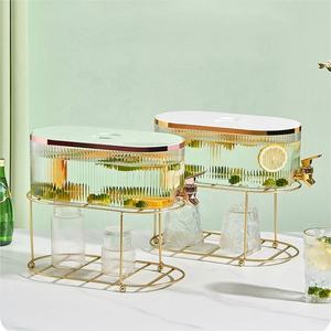 Vente en gros de distributeurs de boissons rectangulaires pour réfrigérateur de 1,4 gallon, contenants pour limonade avec couvercles, PS+PP de haute qualité, blanc/vert/vert clair - Product Image 2