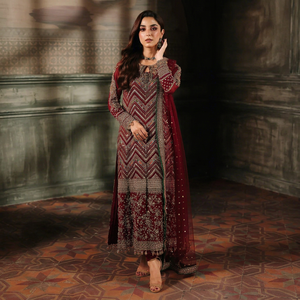Élégant Salwar Kameez en Chiffon Brodé Marron pour Femme, Longueur Cheville, Tenue Traditionnelle Indienne et Pakistanaise pour Mariage, Coupe Ample - Product Image 1
